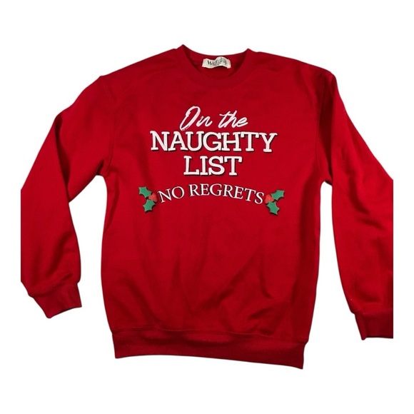Women’s Christmas Naughty List Graphic Pullover Sweatshirt Long Sleeves, Sz XXS - Picture 2 of 10